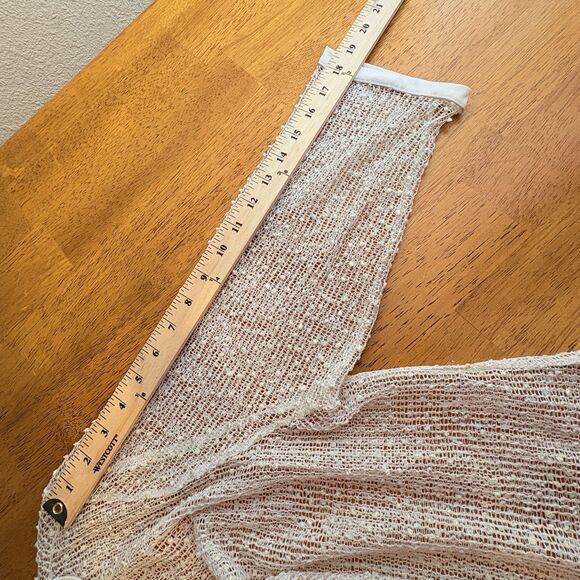 Beige By ECI Womens Sz 12 Sheer Open Weave Top Gold Sparkles Long Sleeve Holiday - Picture 8 of 8